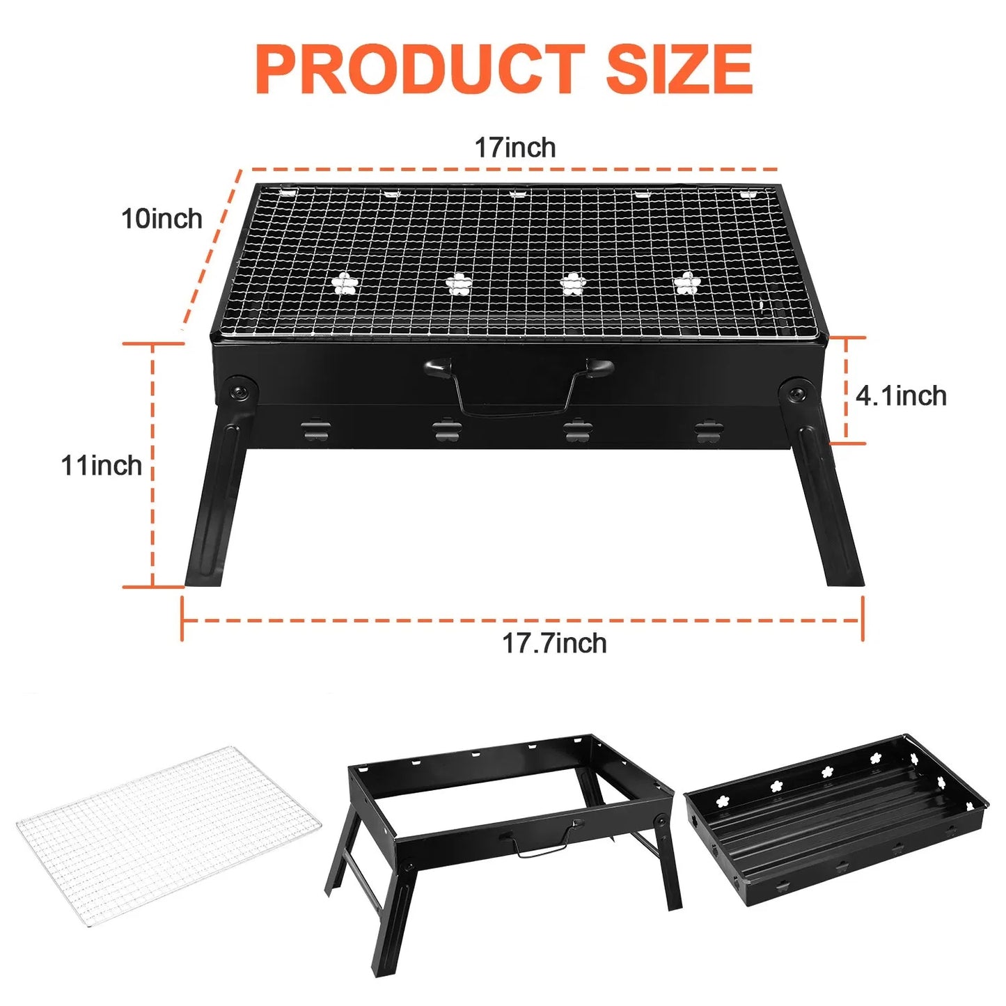 US Local Portable BBQ Grill Foldable Charcoal Grill Lightweight Smoker Grill For Camping Picnics Garden Grilling