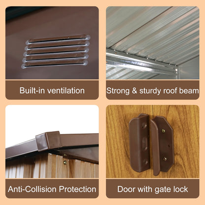 US Local 10ft X 8ft Outdoor Metal Storage Shed With Metal Floor Base,Coffee