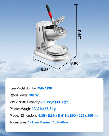 US Local Commercial Ice Crusher 220LBS H Electric Snow Cone Maker Shaved Ice Silver
