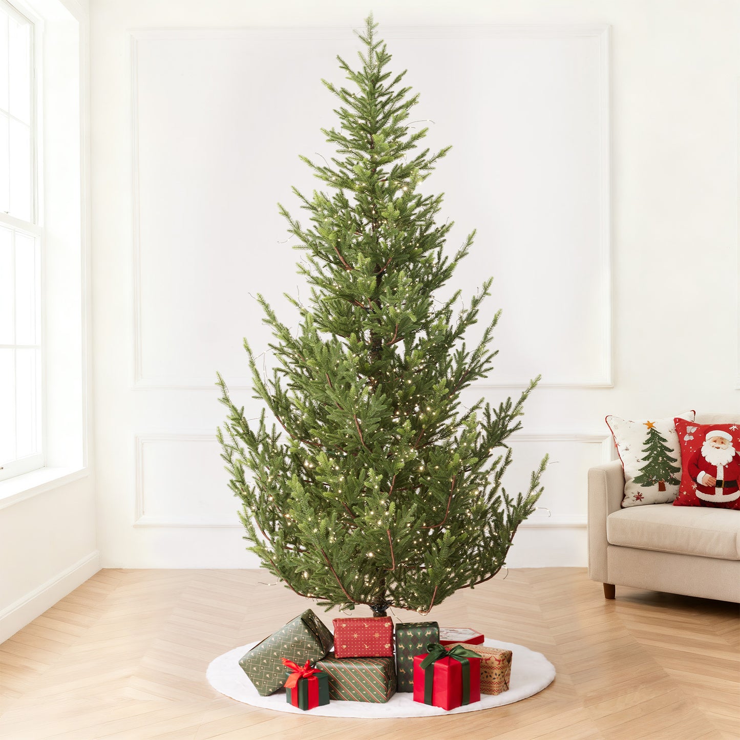 US Local Aspen Slim Fir 7.5ft Christmas Tree Pre-Lit Artificial With 4,570 Branch Tips & 1,555 Low-Voltage Warm LED Lights, Foldable Stand & Realistic Flame-Resistant Branches