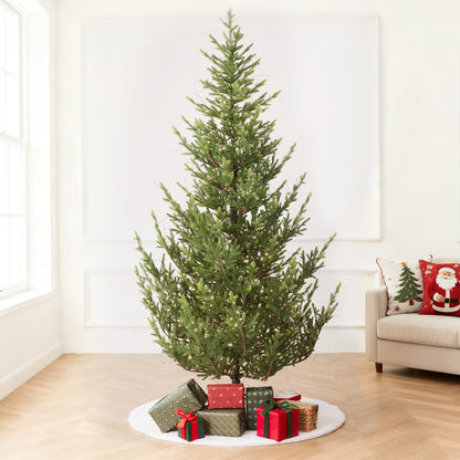 US Local Aspen Slim Fir 7.5ft Christmas Tree Pre-Lit Artificial With 4,570 Branch Tips & 1,555 Low-Voltage Warm LED Lights, Foldable Stand & Realistic Flame-Resistant Branches