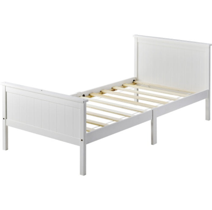 UK Local Wooden Bed Frame With Headboard And Footboard, Pine Wood Bed For Kids Bedroom, Ivory