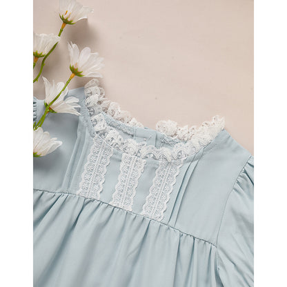 US Local Toddler Girls Dress, Summer Lace Trim Puff Short Sleeves Crew Neck Princess Party Dress