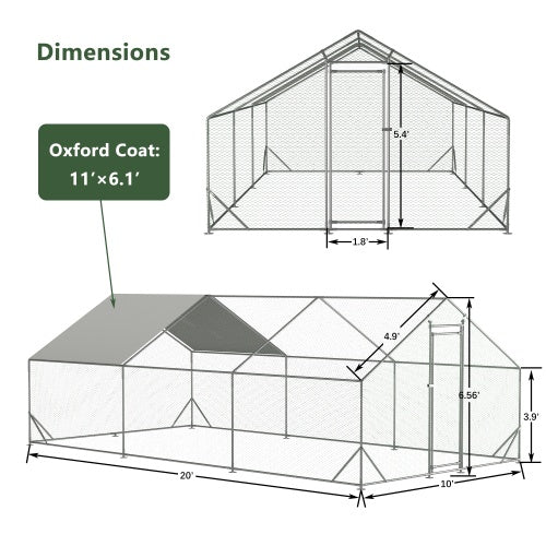 US Local Large Metal Chicken Coop, Walk-in Chicken Run,Galvanized Wire Poultry Chicken Hen Pen Cage, Rabbits Duck Cages With Waterproof And Anti-Ultraviolet Cover For Outside10 L X 20W X 6.56H