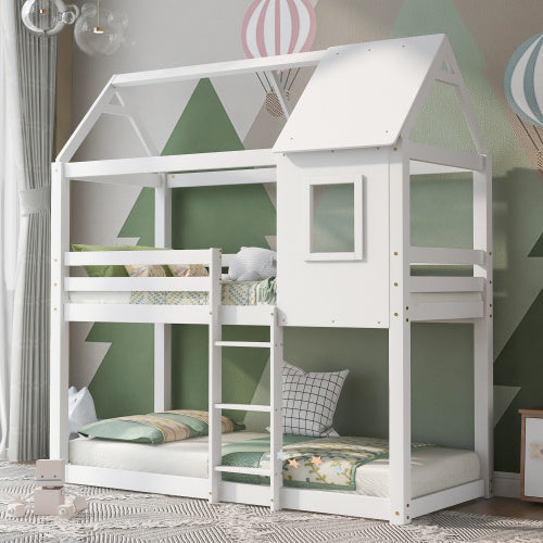 UK Local Bunk Bed, Children Cabin Bed, Single Bed For Kids, Twin Sleeper, Solid Pine Wood,3FT -White