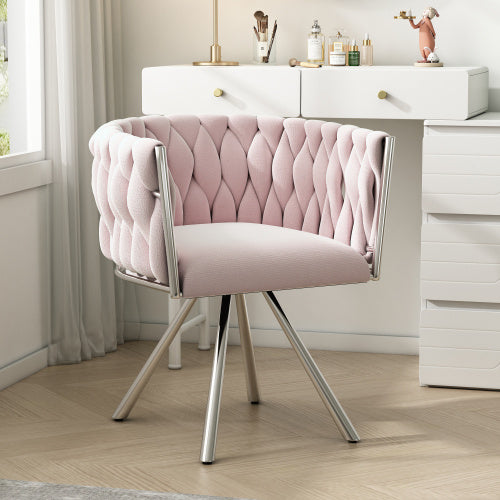 UK Local Velvet Dining Chair, Single Light Luxury Living Room Bedroom Swivel Chair, Leisure Swivel Chair With Four Metal Support Legs