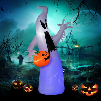 US Local HOMCOM 5.9 Halloween Inflatable Outdoor Decoration Ghost With Pumpkin, Blow Up LED Yard Decor For Garden, Lawn, Party, Holiday, Waterproof