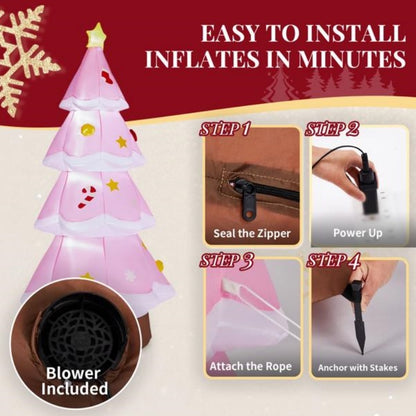 US Local 7.2FT Lighted Christmas Inflatable Decoration, Inflatable PinkChristmas Tree, Funny Blow Up Yard Decorations With Built-in LED Lights For Holiday Party Front Yard Lawn Garden Decor