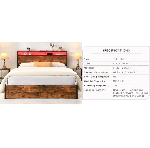 US Local Wooden Platform Bed Frame With Lifting And Charging Station