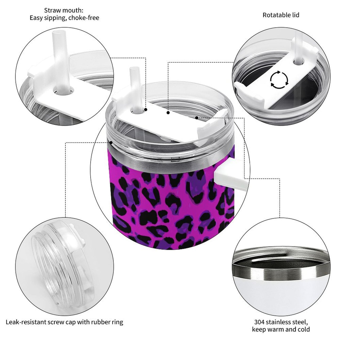 PHDT00128 POD US Local Tumbler 40 oz Large Capacity Car Cup Purple Leopard