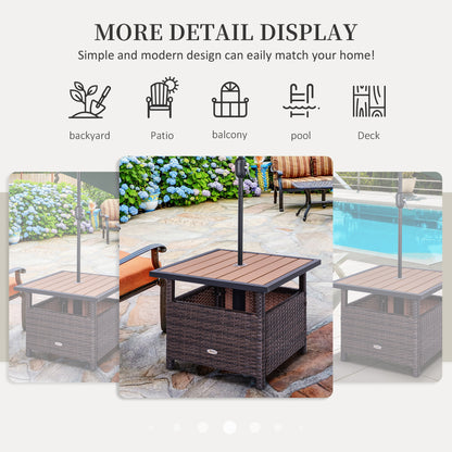 US Local Rattan Wicker Outdoor Accent Table With Patio Umbrella Hole, Convenient For Garden