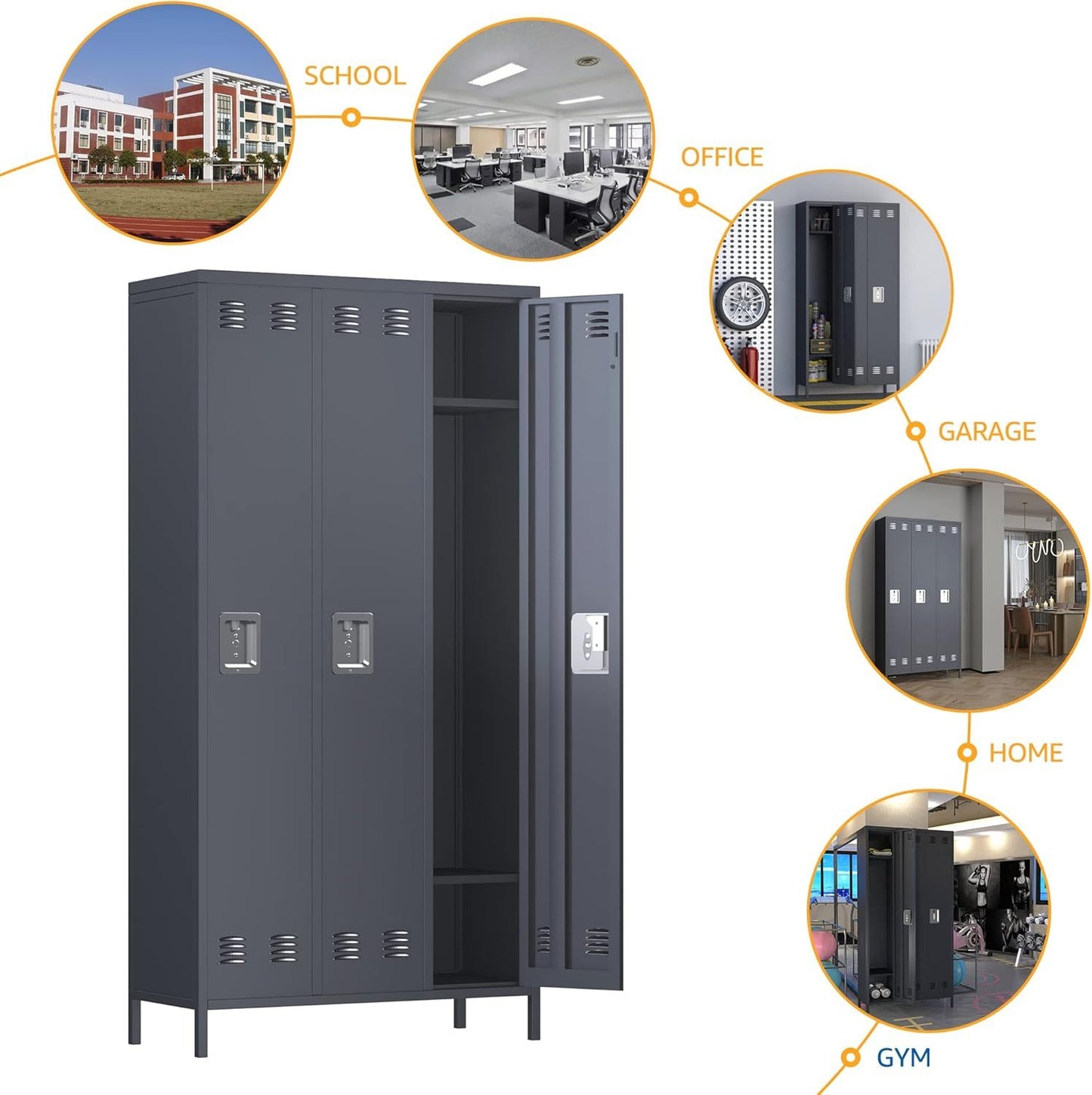 US Local 15 Doors Metal Lockers For Employees For Offices School Gyms Home,Assembly Required,Dark Gray