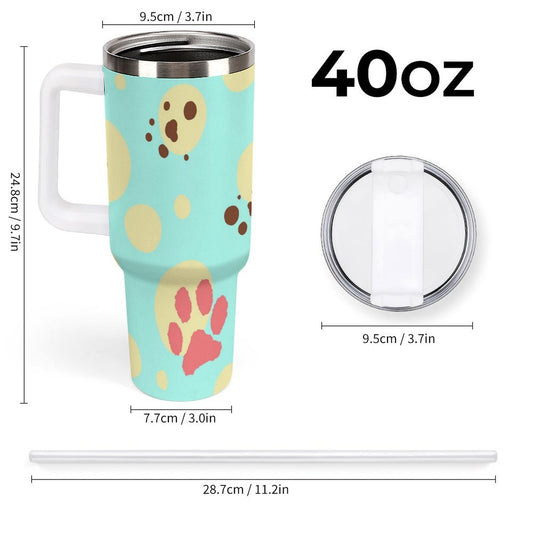 PHDT00209 POD US Local Tumbler 40 oz Large Capacity Car Cup Cat footprint cyan yellow polka Dot