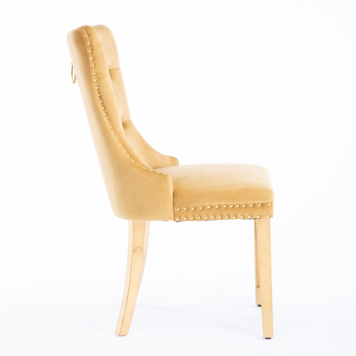 US Local A&A Furniture,Nikki Modern, High-end Tufted Solid Wood Contemporary Velvet Upholstered Dining Chair With Golden Stainless Steel Plating Legs,Nailhead Trim,Set Of 2,Gold, SW1601GL