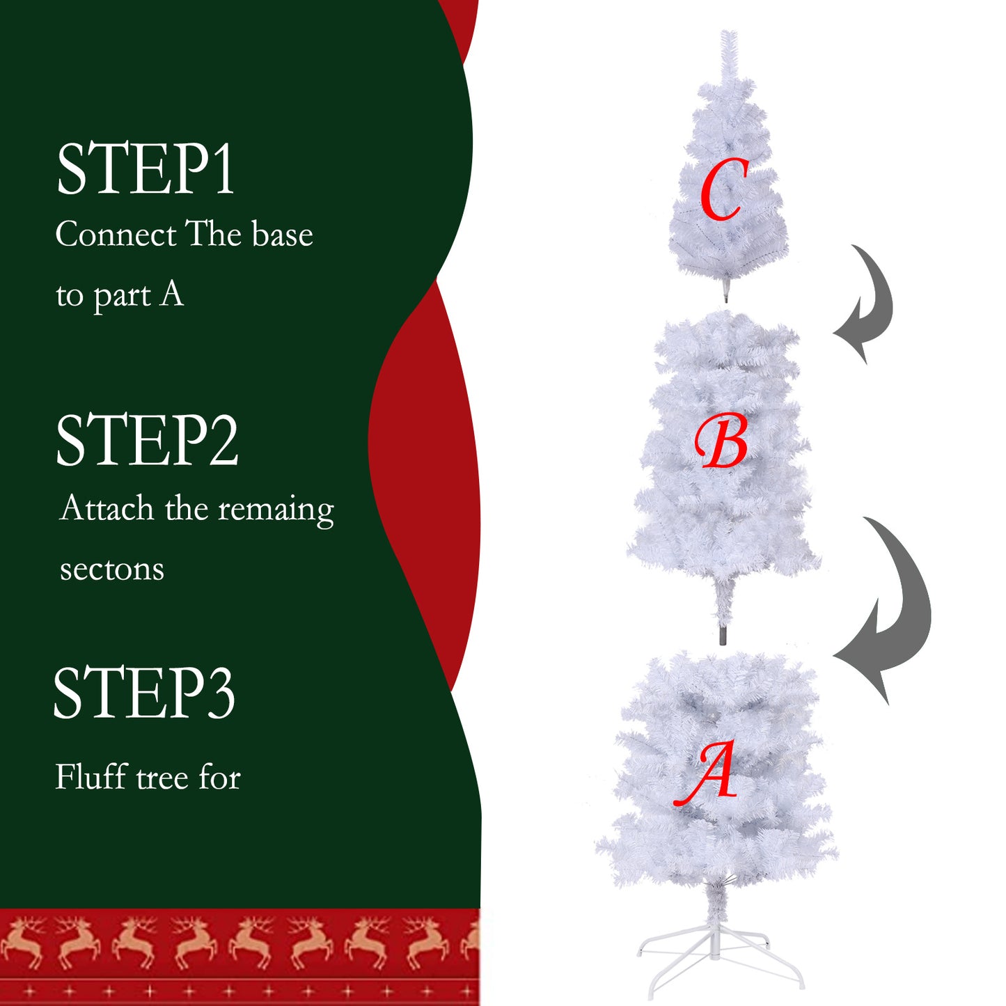US Local 7.5 Feet White Slender Faux Christmas Tree Including Foldable Metal Stands