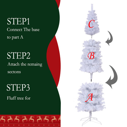 US Local 7.5 Feet White Slender Faux Christmas Tree Including Foldable Metal Stands