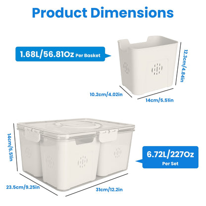 US Local 2Pack Airtight Fruit Storage Containers 4 Compartment Food Storage Containers Fruit Vegetable Organizers With 8 Removable Colanders For Fridge Picnic