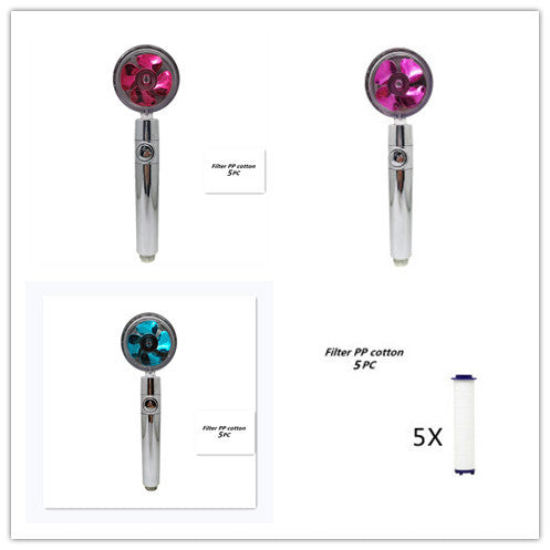 US Local Propeller Driven Shower Head With Stop Button And Cotton Filter Turbocharged High Pressure Handheld Shower Nozzle