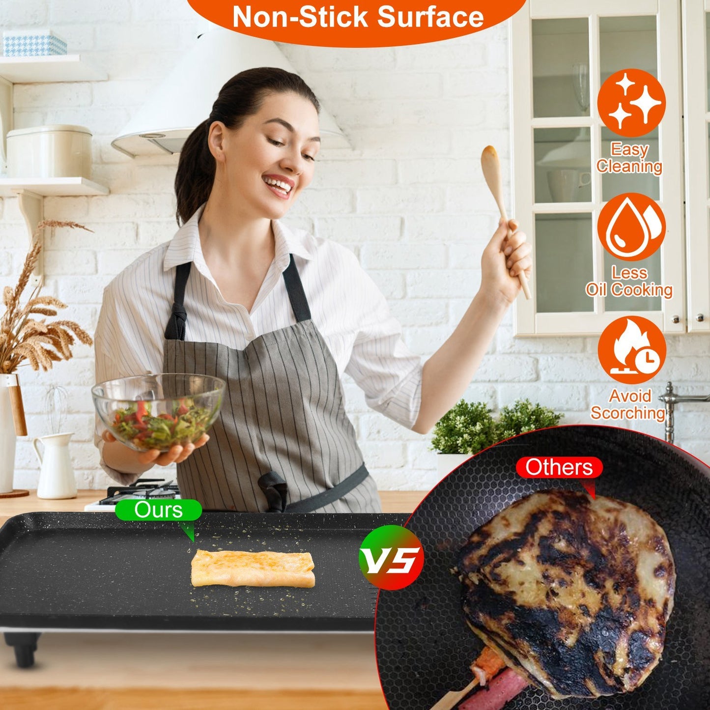 US Local 1Pc Electric Barbecue Grill Hot Plate Cooking BBQ Griddle Non Stick Table Top Grill Griddle For Indoor Outdoor Camping Picnic Family Gathering Friend Party
