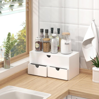 US Local White Bamboo Desk Drawer Organizer For Home Office And Kitchen Supplies No Assembly Desktop Storage Box