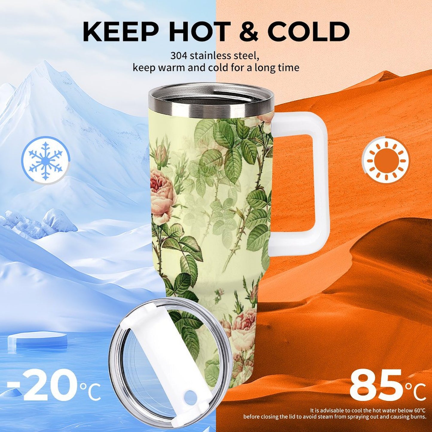 PHDT00444 POD US Local Tumbler 40 oz Large Capacity Car Cup Roses