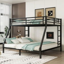 US Local Metal Queen Over King Bunk Bed For Teens And Adults,Space-Saving Noise Reduced No Box Spring Needed, Black
