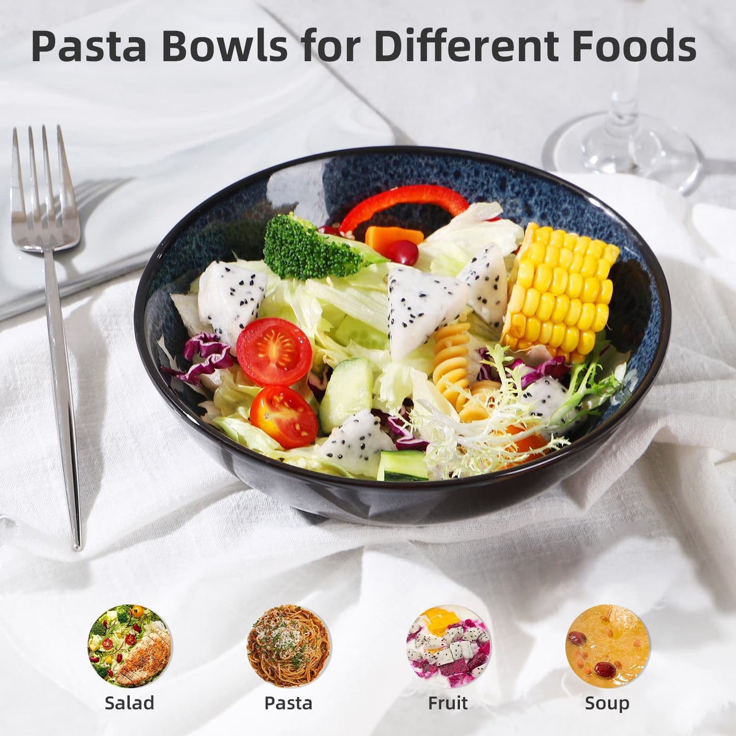 US Local Creative Western Kiln Change Peacock Blue Bowl 30oz Bowl Set Of 4 For Cereal, Salad, Pasta, Soup, Dessert, Serving Dishwasher, Microwave And Oven