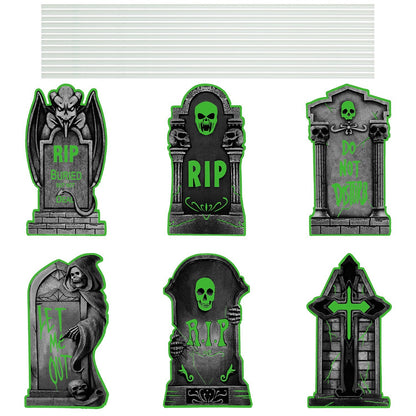 US Local 6Pcs Skull Or 6Pcs Tomb Or 5Pcs Black Cat Halloween Yard Sign Decorations  Glow In The Dark For Haunted House Garden Yard And Scary Theme Party