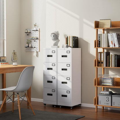 US Local METAN 4 Drawer Vertical File Cabinet On Wheels, Lockable Office Files Storage Cabinet With Handle And Name Card,Mobile Storage Cabinet For Office And Home,Assembly Required,White