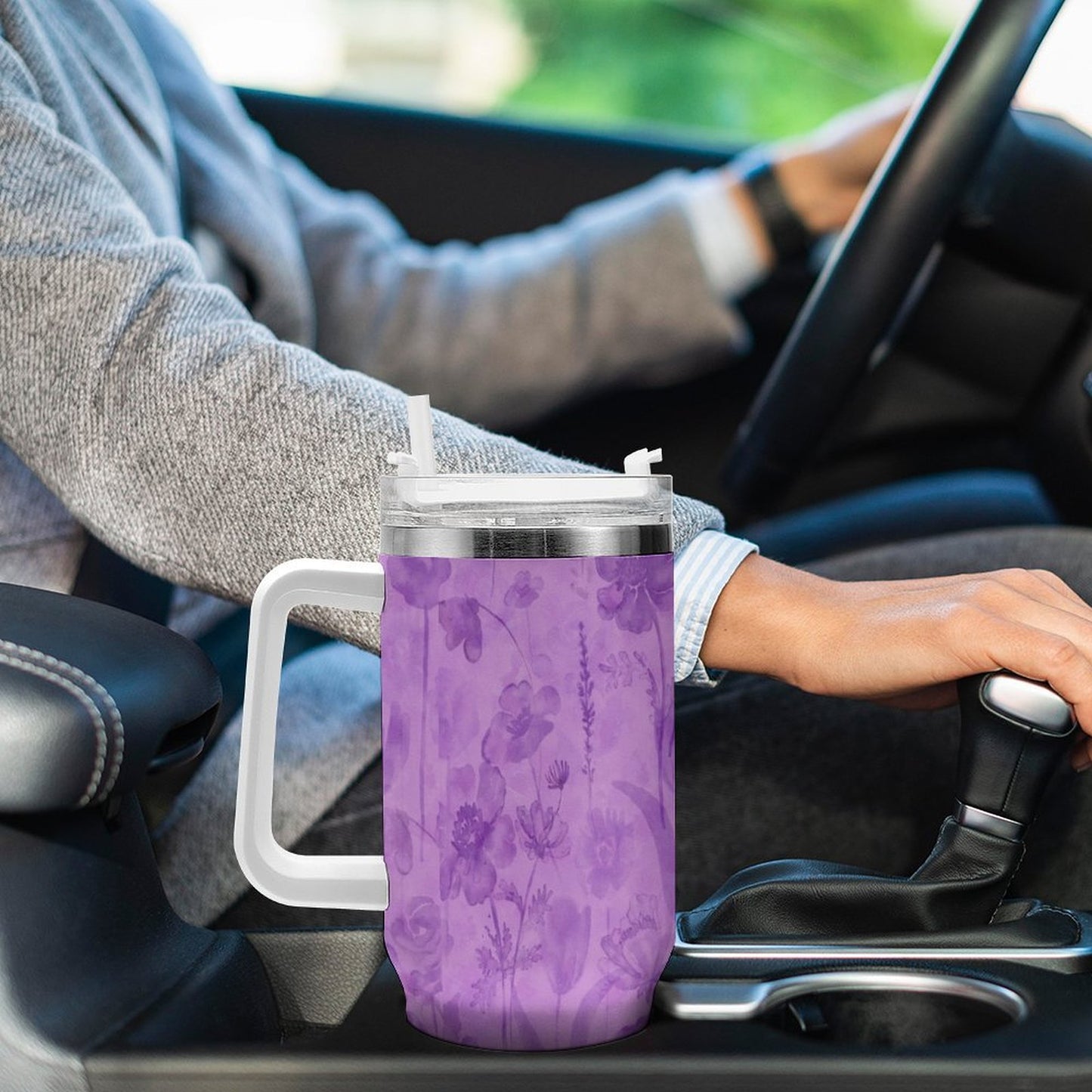 PHDT00031 POD US Local Tumbler 40 oz Large Capacity Car Cup Purple, Watercolor, Floral