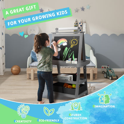 US Local Only Supports Self Pickup Children's Art Easel, Wooden Children's Easel 3 In 1 Adjustable Double Sided, Whiteboard, Chalkboard And Rolled Paper