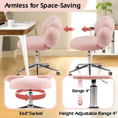 US Local Armless Desk Chair Teddy Fabric Vanity Chair With Wheel