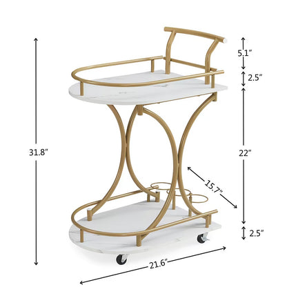 US Local 2-Tier Bar Cart,Gold Wine Cart With Wine Rack & Glass Holder,Mobile Bar Serving Cart,for Party,Home,Rolling Drink Trolley For Living Room