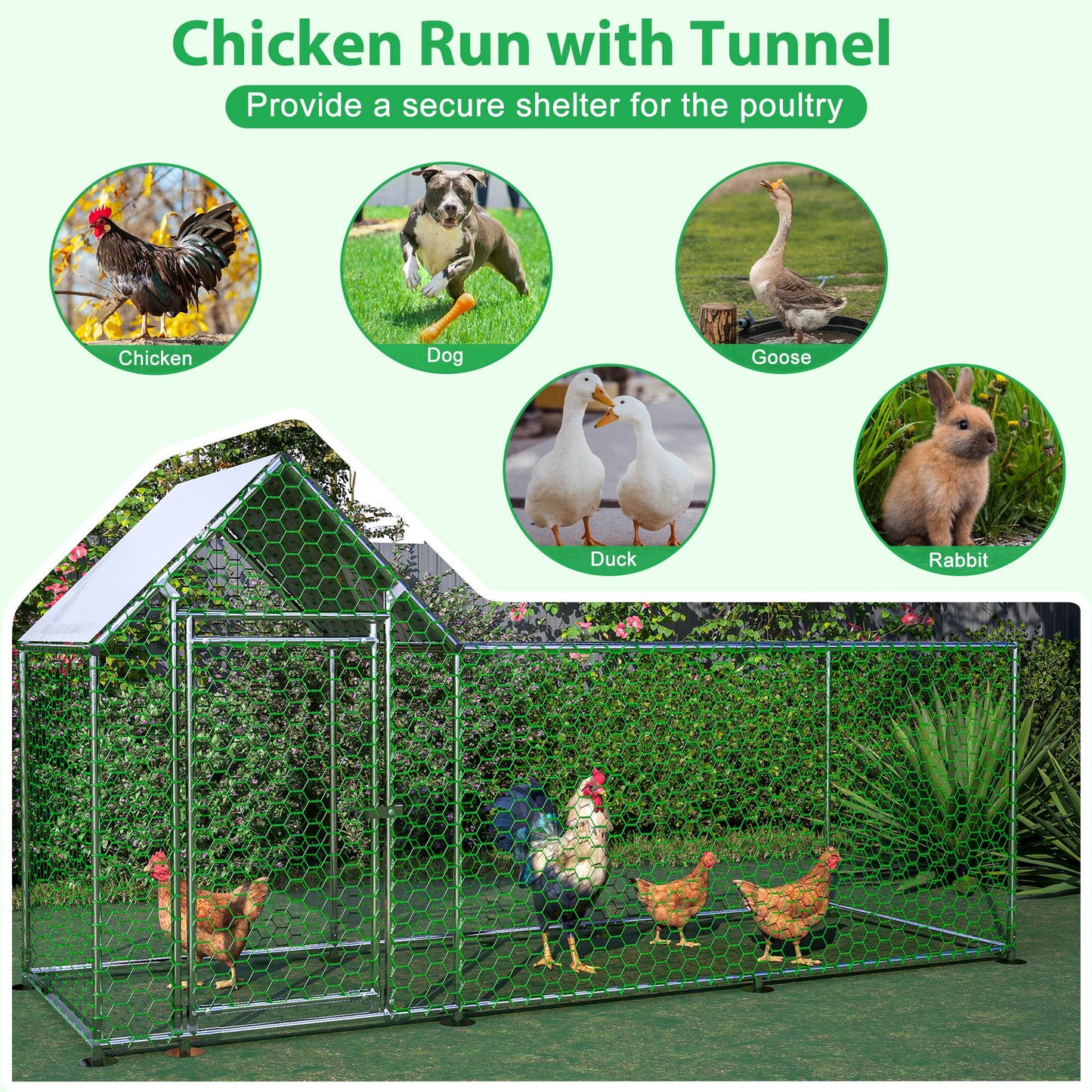 US Local Metal Chicken Coop,Walk-in Chicken Run,Poultry Chicken Hen Pen Cage,Rabbits Duck Cages,With Cover