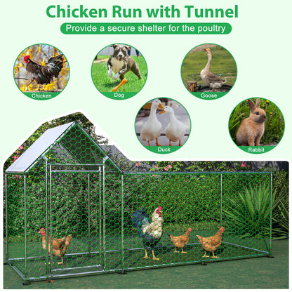 US Local Metal Chicken Coop,Walk-in Chicken Run,Poultry Chicken Hen Pen Cage,Rabbits Duck Cages,With Cover