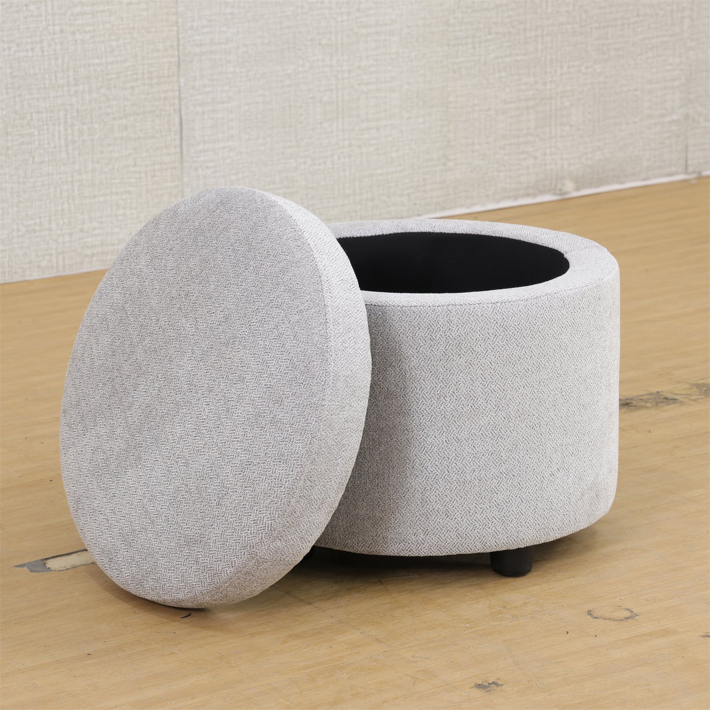 US Local Sofa Stool Set With Storage Function, Grey-White Breathable Sackcloth