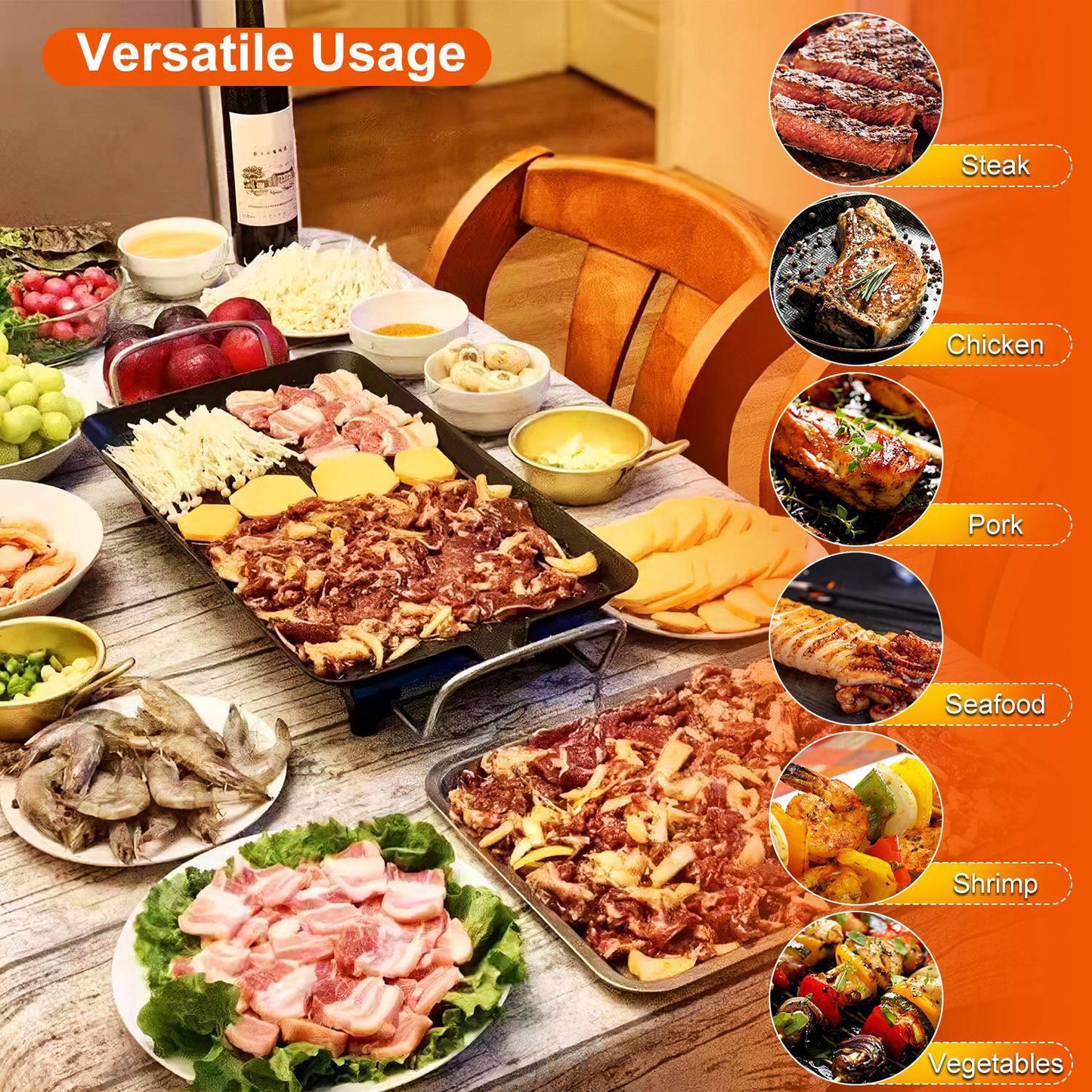 US Local 1Pc Electric Barbecue Grill Hot Plate Cooking BBQ Griddle Non Stick Table Top Grill Griddle For Indoor Outdoor Camping Picnic Family Gathering Friend Party