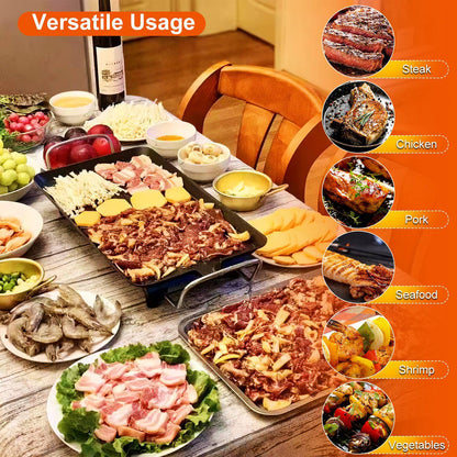 US Local 1Pc Electric Barbecue Grill Hot Plate Cooking BBQ Griddle Non Stick Table Top Grill Griddle For Indoor Outdoor Camping Picnic Family Gathering Friend Party