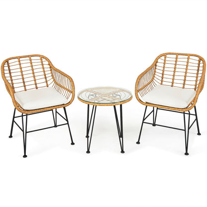 US Local 3 Pieces Rattan Furniture Set With Cushioned Chair Table