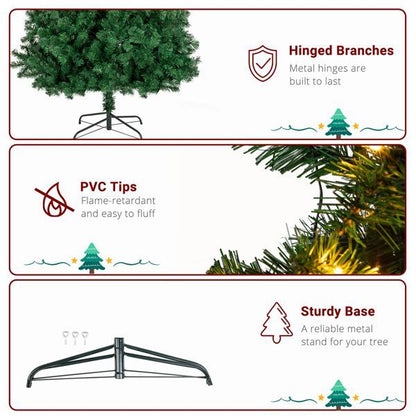 US Local 7ft 881 Branch Half Christmas Tree With 230LED Lights PVC Branch Iron Bracket Tender Green Christmas Tree