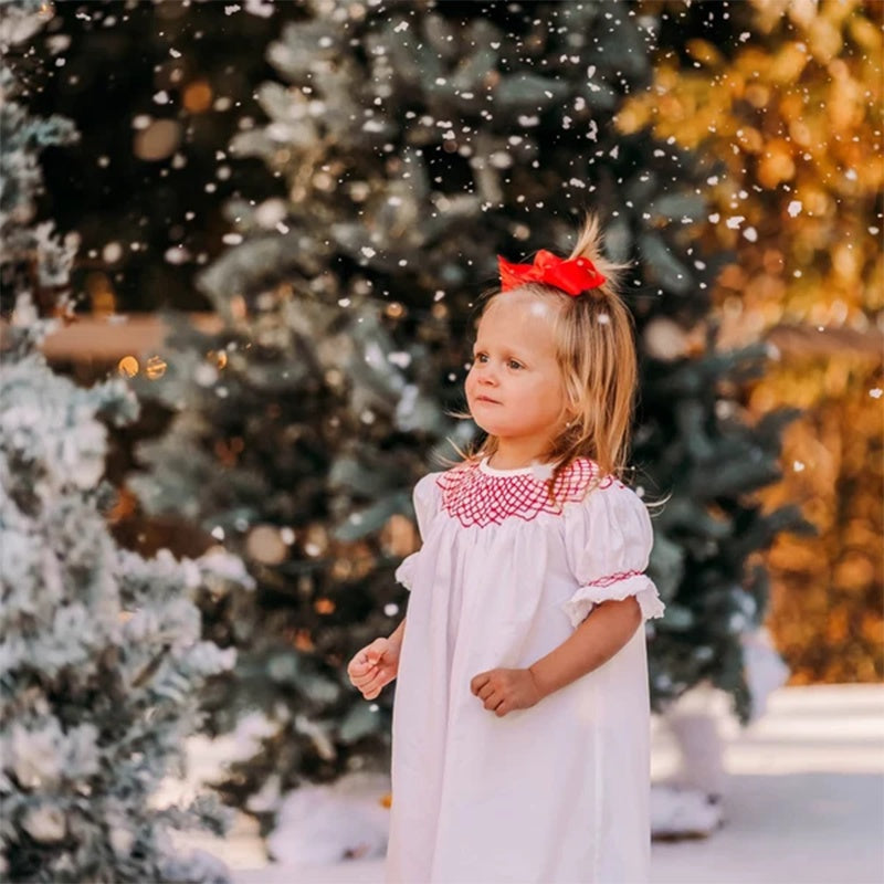 US Local Infant Baby Girl Valentines Day Dress Lace Short Sleeve Round Neck White With Red Embroidery Party Dress