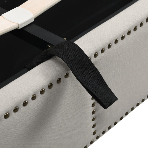 UK Local Upholstered Bed,Double Bed-4ft6 135x190cm ,with Hydraulic Lever, Functional Storage Bed, Rivet Decoration, Without Mattress, Linen, Light Grey