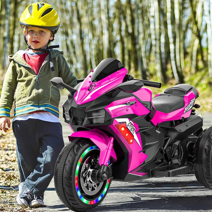 US Local Kids Powered Ride-ons Toy, Kids Motorcycle For 3-6 Years, 12V Electric Ride On Motorcycle With Light Wheel & Bluetooth Music-Pink