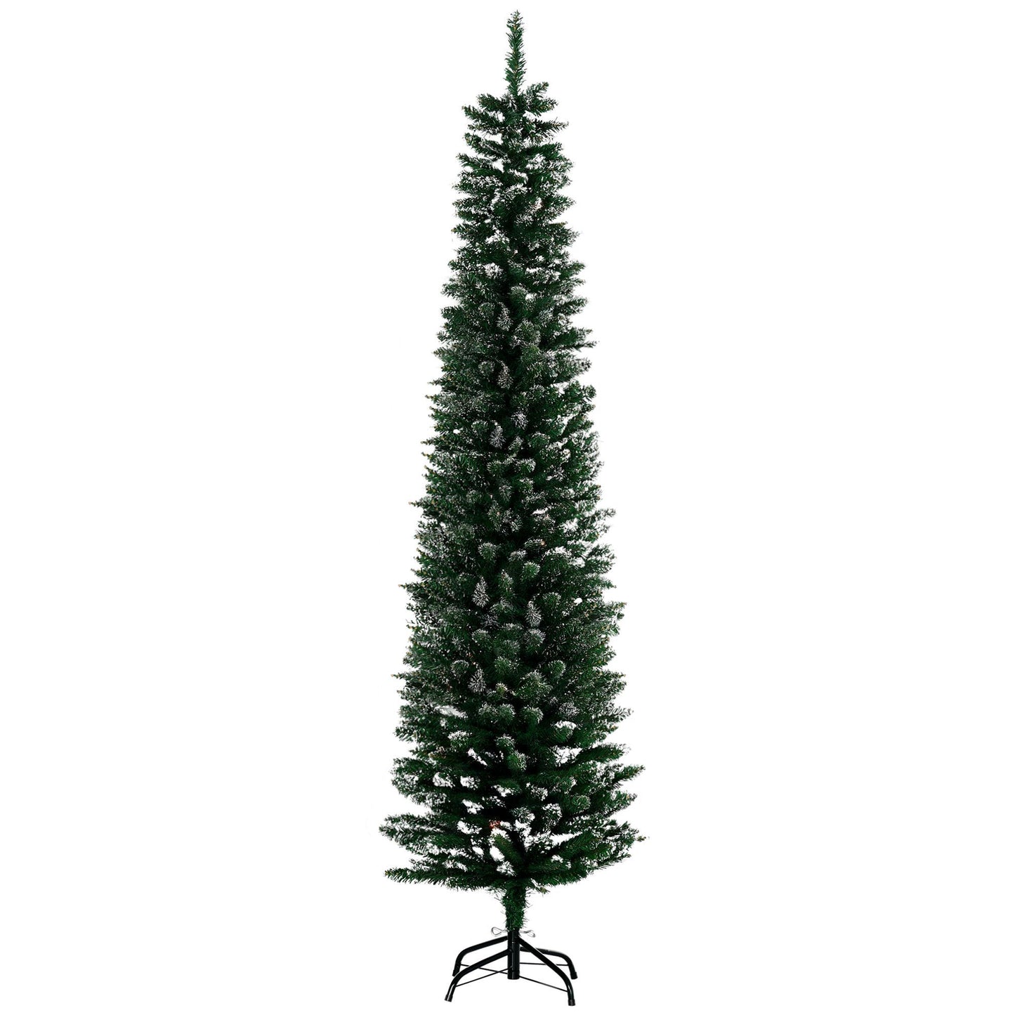 CA Local 6 ft Artificial Snow Dipped Christmas Tree Xmas Pencil Tree Holiday Home Indoor Decoration With Foldable Black Stand, Green