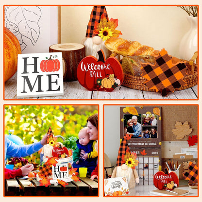 US Local Fall Gnome Tiered Tray Decorations Set Farmhouse Pumpkin Decor Autumn Maple Leaf Table Centerpieces With Fall String Lights Thankgiving Day Fall Greeting Card Autumn Harvest Decorations