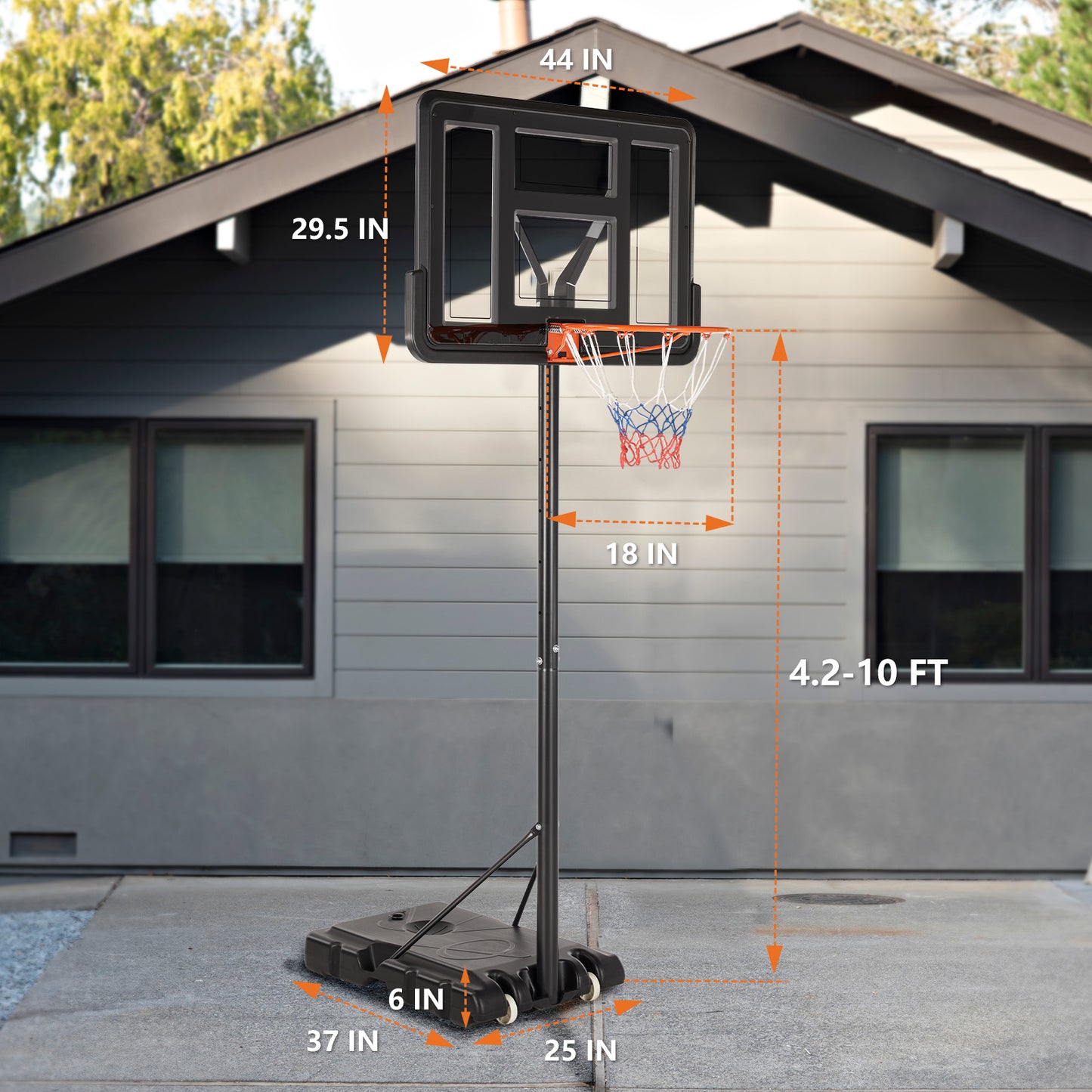 US Local Outdoor Basketball Hoop 4.2-10 Feet Adjustable Height