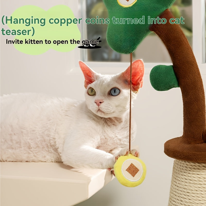 US Local Vertical Money Tree Cat Scratching Pole, Sisal Wear-Resistant Cat Scratching Column, Interactive Ball Track Spring Ball Cat Toy, Durable And Cute Sisal Cat Scratching Pole