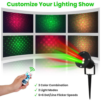 US Local 1 Pc Outdoor Laser Projector Light Red And Green Projection Light With 3 Modes 12 Speeds 6Hrs Timer IP44 Waterproof Firefly Landscape Light For Christmas Halloween Holiday New Year