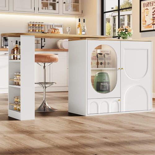 UK Local 360  Rotating Bar Table Body 138 X 39 X 105 Cm, Coffee Bar Furniture, Rotating Dining Table With Storage Space, Kitchen Island, Two Doors With Shelves, Sideboard, Buffet, White