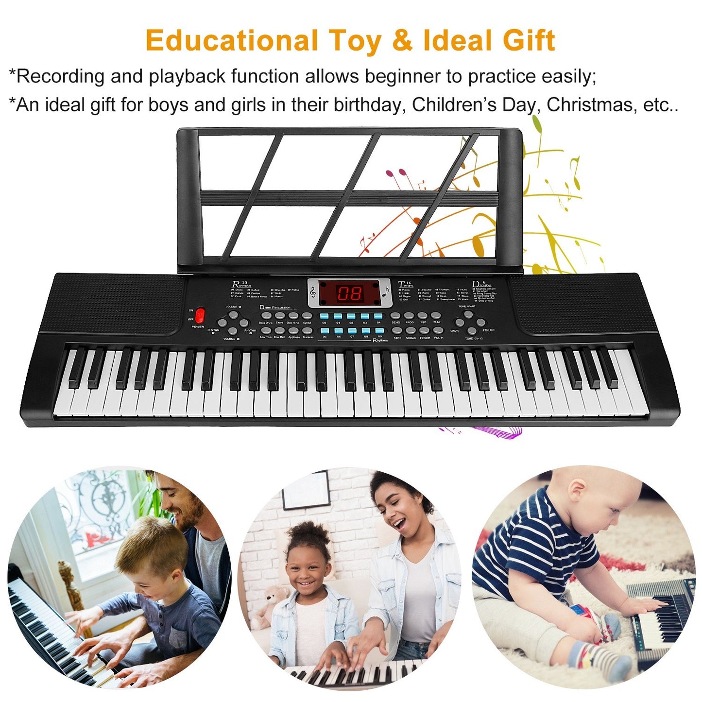 US Local 1P 61 Keys Digital Music Electronic Keyboard Electric Musical Piano Instrument Kids Learning Keyboard With Stand Microphone For Beginners